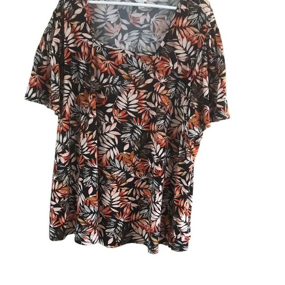Floral Orange Brown Short Sleeve Shirt Women's Size 26 28 - Picture 6 of 8